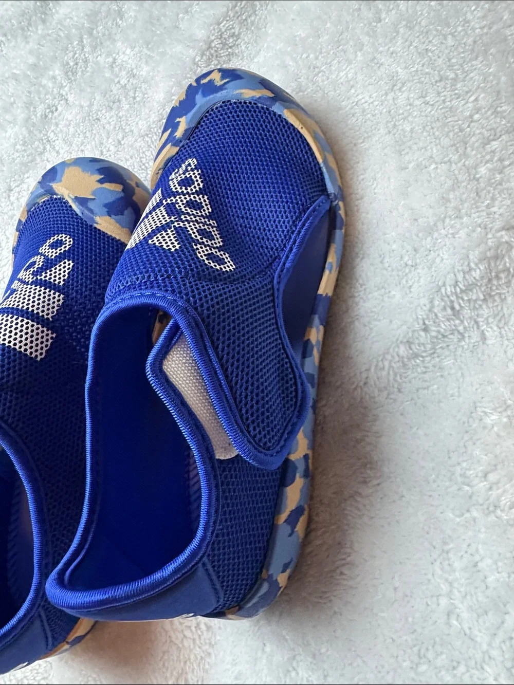 adidas Kids Royal Blue Slip-On Water Shoes with Camouflage Toe